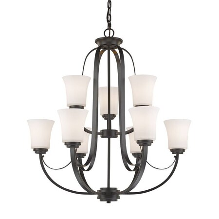 Z-Lite Halliwell 9 Light Chandelier, Bronze & Matte Opal 7000-9BRZ